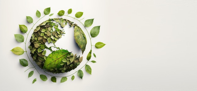 Folhas formando uma forma de terra ecologicamente correta Dia Mundial do Meio Ambiente e Dia da Terra Generative AI