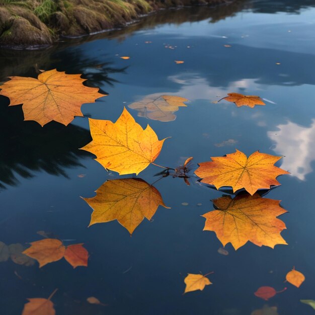 Folhas fotográficas livres refletidas na água