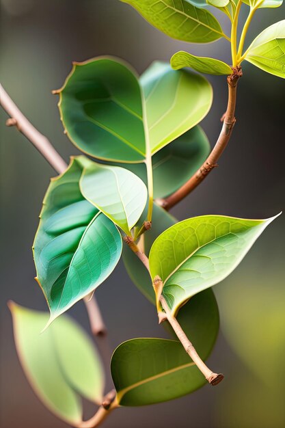 Folhas frescas de eucalipto no galho de uma árvore, uma folhagem verde comumente conhecida como goma ou planta de eucalipto