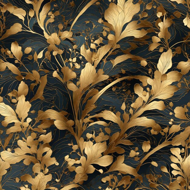 Folhas lineares douradas em um padrão Art Deco