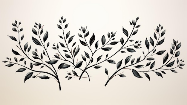 Folhas negras elegantes Arte vetorial minimalista desenhada à mão