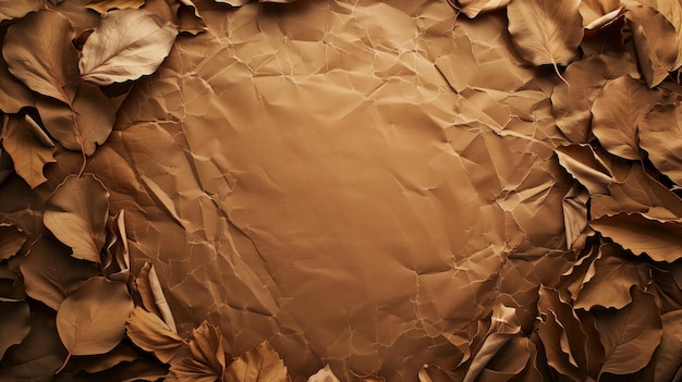 Folhas secas de outono espalhadas sobre uma superfície castanha texturizada