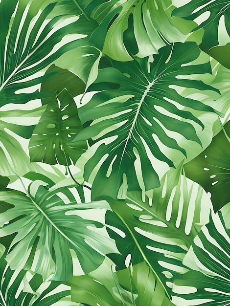 Folhas tropicais de cor padrão sem costura plantas da selva em fundo branco