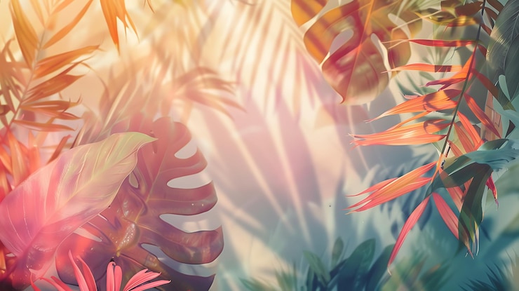 Foto folhas tropicais de cores vibrantes