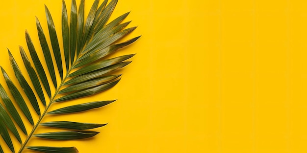 Folhas tropicais em fundo amarelo Conceito criativo mínimo de verão