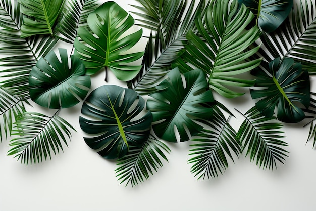 Foto folhas tropicais em fundo claro com espaço de cópia