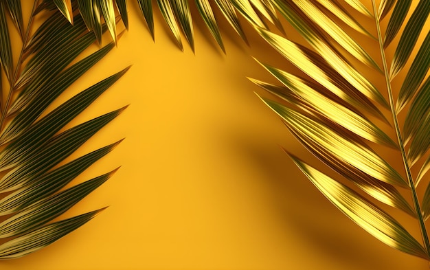 Folhas tropicais em um fundo amarelo