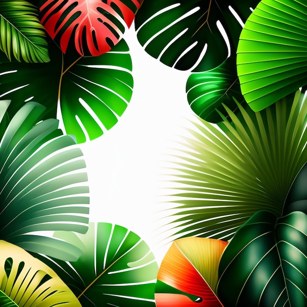 Folhas tropicais em um fundo branco