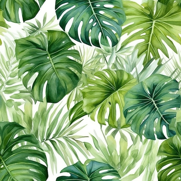 Folhas tropicais em um fundo branco.