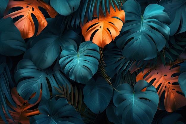 Folhas tropicais escuras cores coloridas luminosas