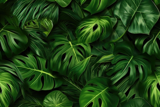 Foto folhas tropicais padrão monstera generativa ai