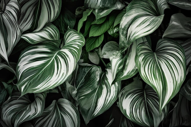 Folhas verdejantes se misturando com folhagem branca criando cenários abundantes de textura IA generativa