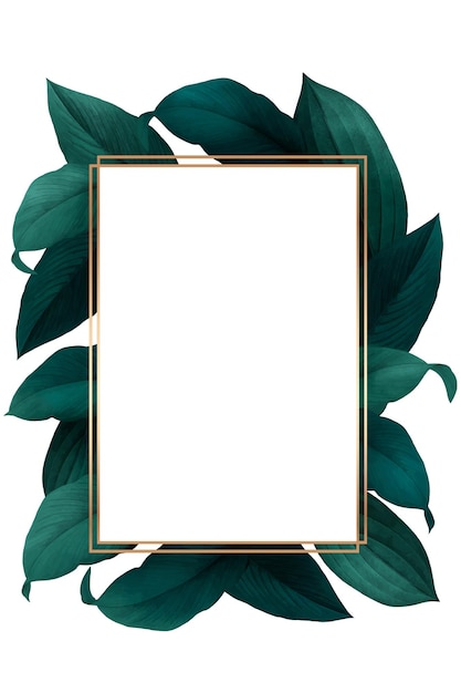 Folhas verdes com elemento de design de moldura retangular dourado