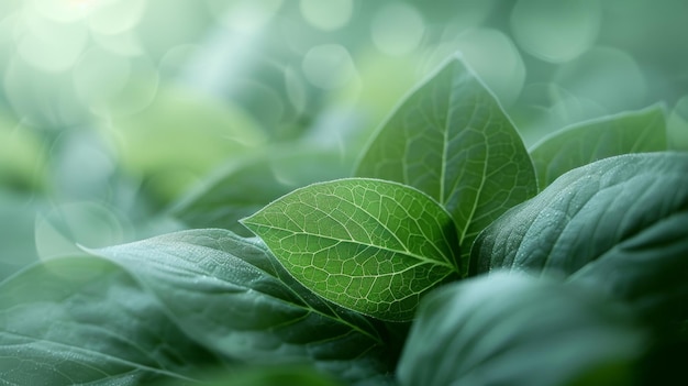 Folhas verdes com fundo bokeh conceito de natureza e ecologia