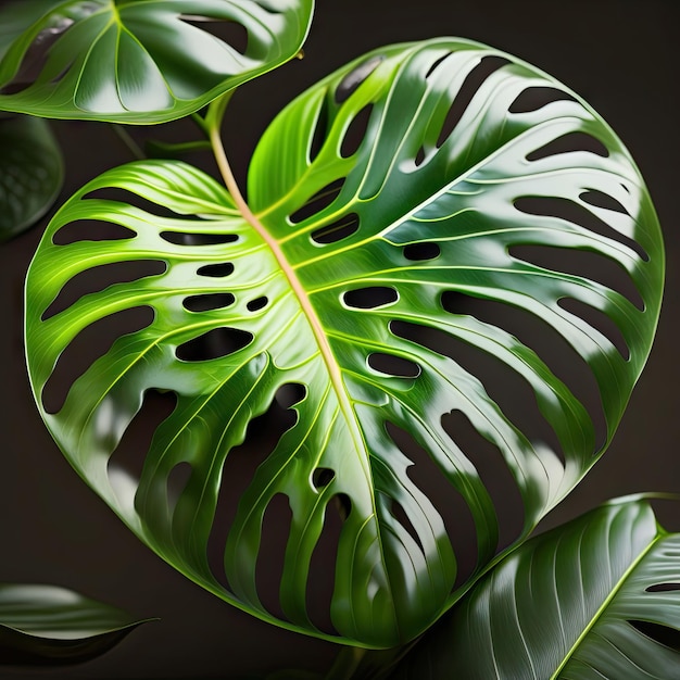 Foto folhas verdes com gotas de água da planta monstera nativa crescendo em estado selvagem em fundo preto