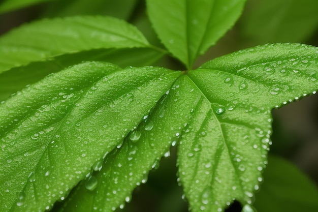 Folhas verdes com gotas de água sobre elas e a palavra amor nela