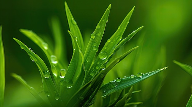 Folhas verdes com gotas de água sobre um fundo verde