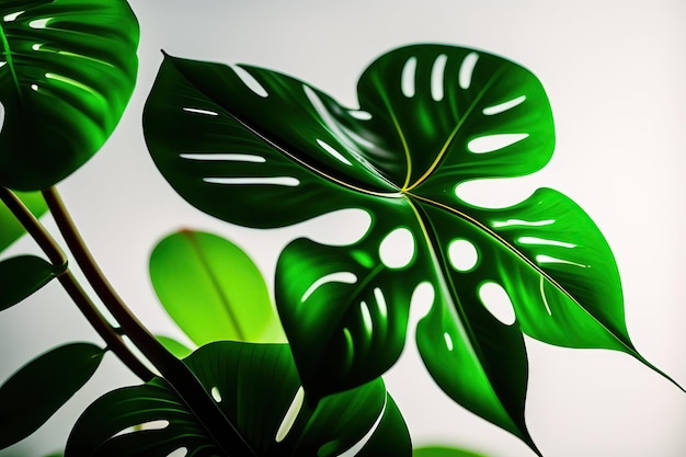 Folhas verdes da planta Monstera philodendron crescendo em estado selvagem, a planta de videira da floresta tropical em preto