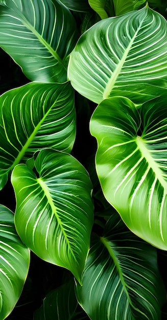 Folhas verdes de alocasia no fundo