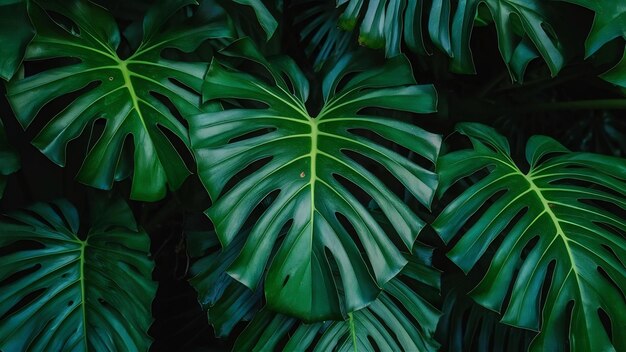 Folhas verdes de close-up de planta tropical no jardim folha densa verde escuro com textura de padrão de beleza