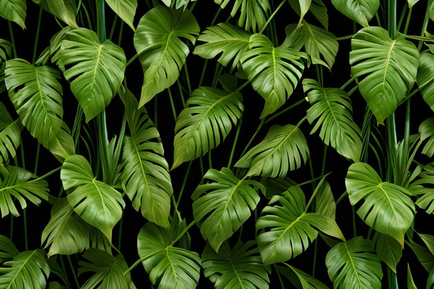 Foto folhas verdes de monstera vintage em fundo sem costura