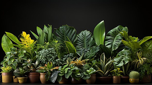 Foto folhas verdes de plantas tropicais arbusto monstera palmeira samambaia planta de borracha pinheiro pássaro ia generativa