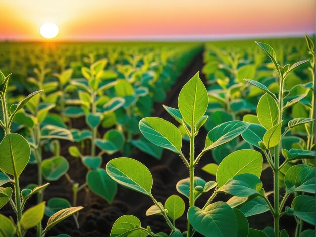 Foto folhas verdes de uma jovem planta de soja verde