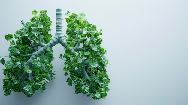 Foto folhas verdes em forma de pulmões humanos em um fundo branco dia mundial sem tabaco