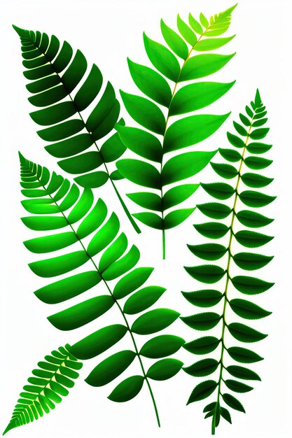 Folhas verdes folhas de samambaia floresta tropical planta de folhagem isolada em pano de fundo branco clipping pat
