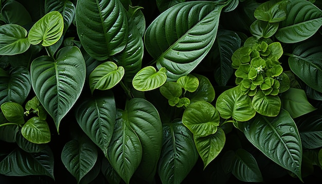 Folhas verdes frescas criam um cenário natural vibrante gerado por IA