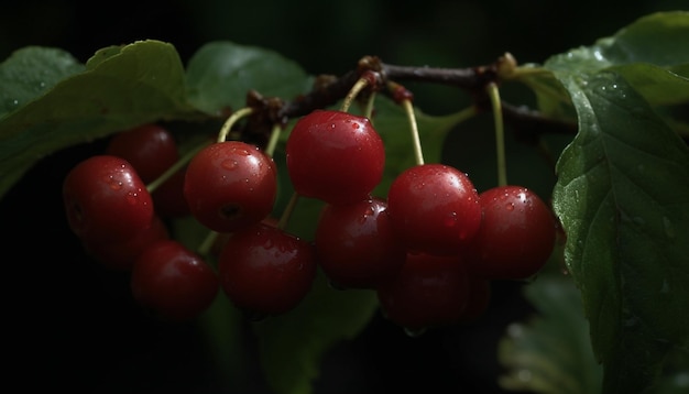 Folhas verdes frescas e frutas maduras natureza deliciosa e saudável generada por inteligência artificial