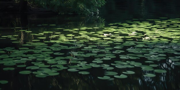 Folhas verdes na lagoa rio lago landscaoe vista de fundo