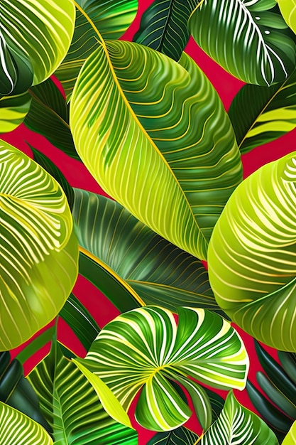 Folhas verdes tropicais abstratas com padrão de folhagem exuberante, planta de casa, cana muda ou Dieffenbachia, o tropi