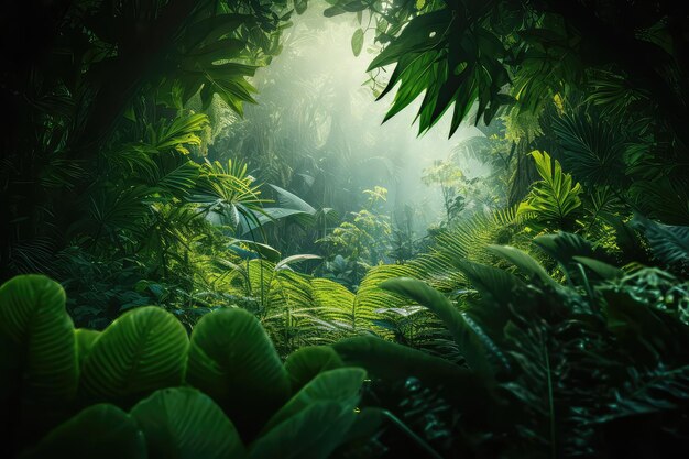 Folhas verdes tropicais na selva