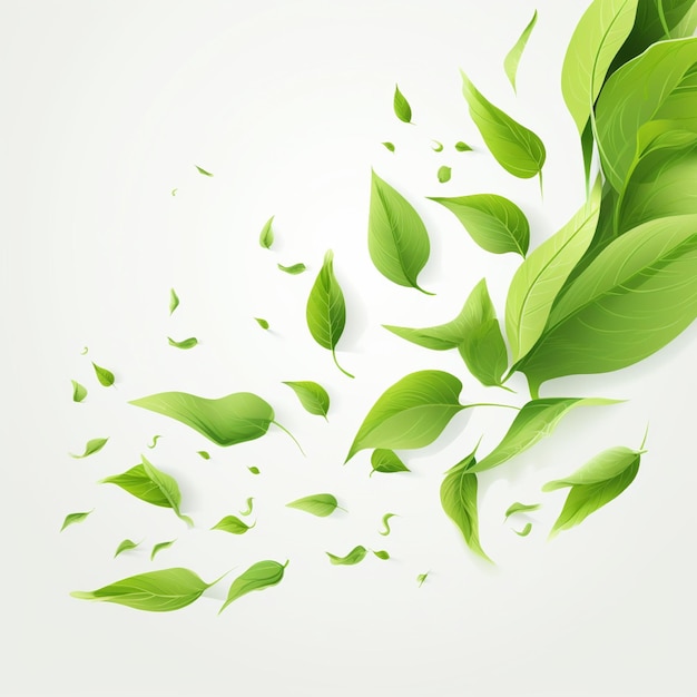 Folhas verdes voadoras ondas fundo cosmético orgânico