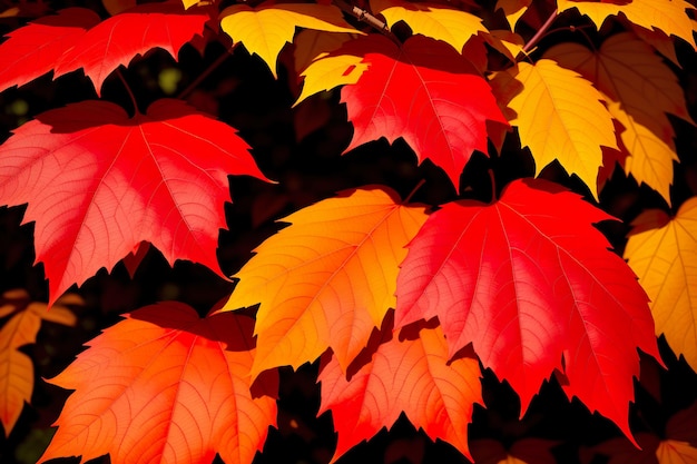 Folhas vermelhas e amarelas no outono