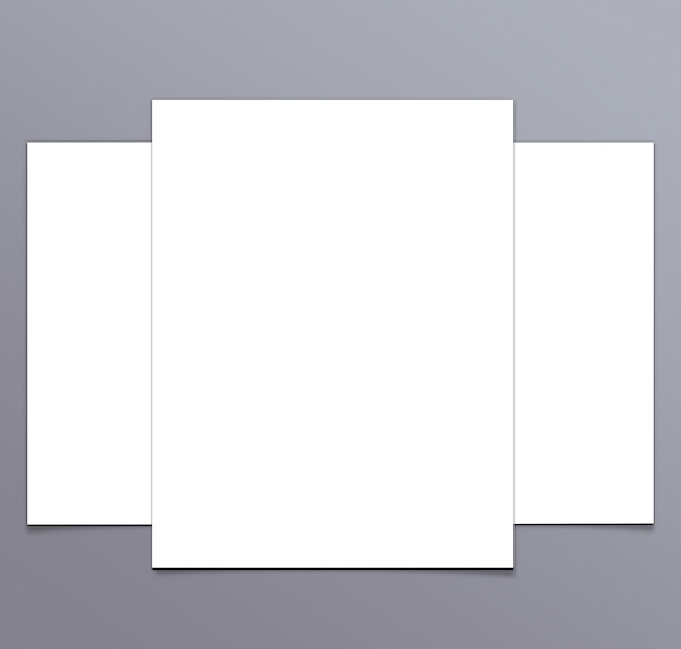 Foto folheto de papel branco em branco a-4 em fundo cinza