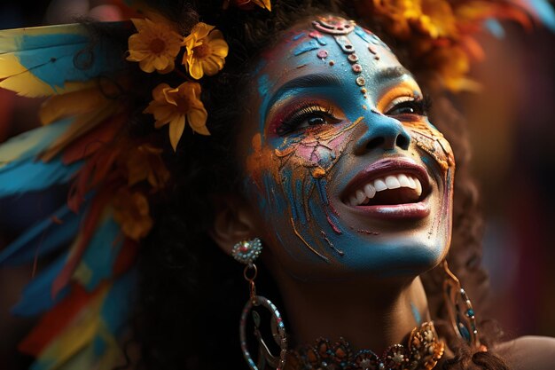 Foliões vibrantes celebram o Carnaval em meio a cores e movimento gerador de IA