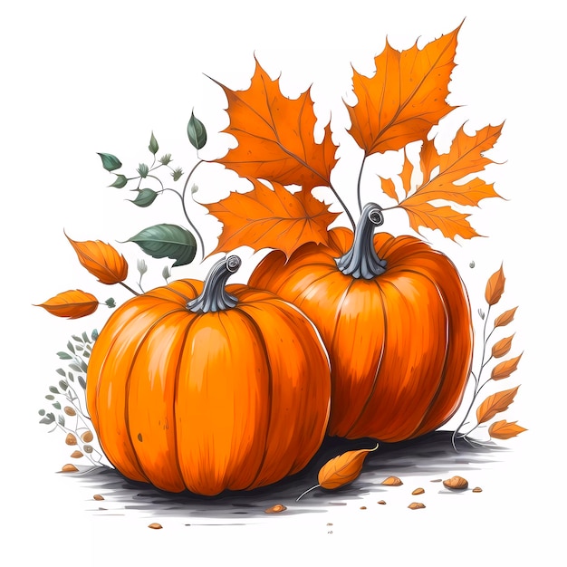 Follaje festivo de calabaza de otoño y imagen de ilustración de jackolantern de Halloween