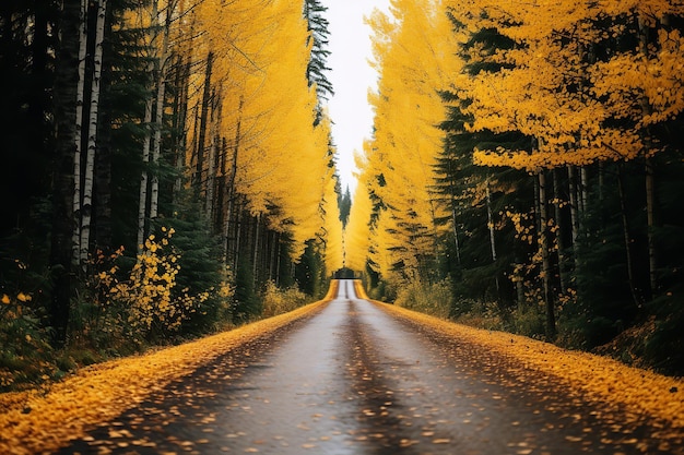 Follaje de otoño a lo largo de un camino rural