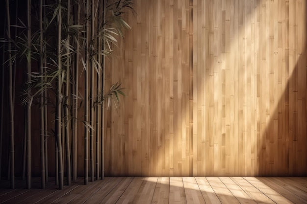 Un follaje suave y hermoso salpicado de luz solar de la sombra de la hoja de un árbol de bambú tropical generativa AI