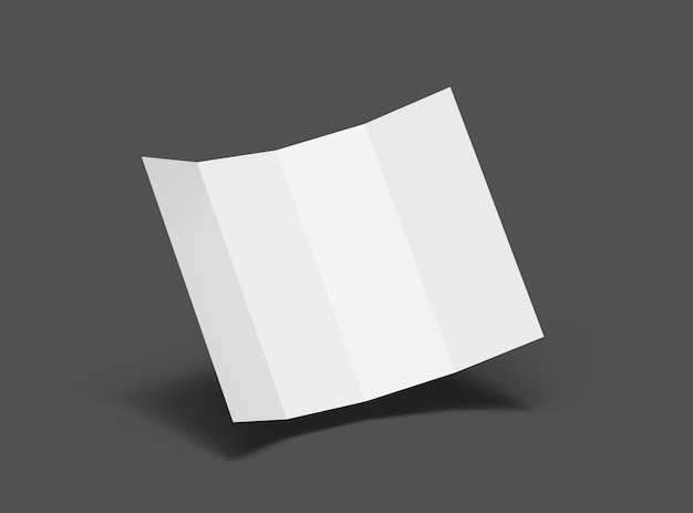 Un folleto en blanco de cuatro rollos plegables de tamaño A4 en 3D para presentar su diseño