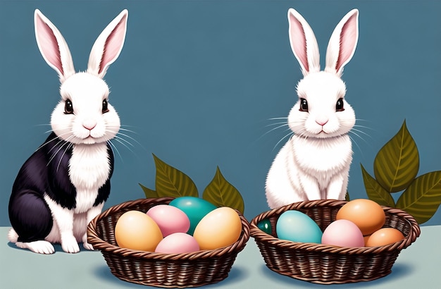 Folleto de conejo de Pascua en el paisaje natural. Diseño moderno de tema de Pascua. Felices Pascuas AI generado