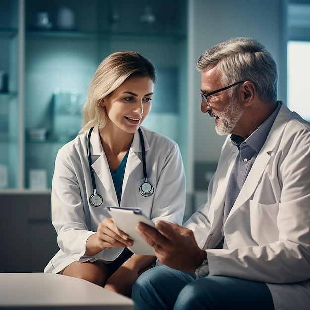 Foto folleto consulta o el médico hablando con el paciente