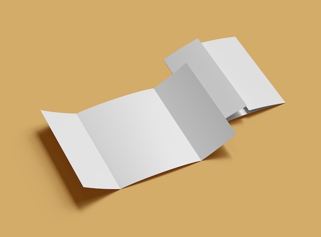 Folleto díptico desplegable en blanco de 8x11 pulgadas, renderizado 3D para presentar tu diseño