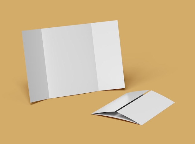 Folleto díptico desplegable en blanco de 8x11 pulgadas, renderizado 3D para presentar tu diseño