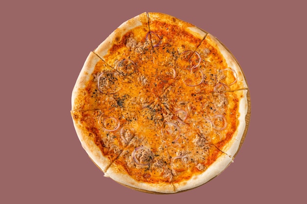 Folleto promocional conceptual y afiche para la plantilla de restaurantes o pizzerías con delicioso sabor a pizza de pepperoni, queso mozzarella y espacio para copiar el texto