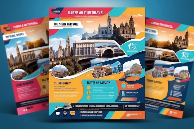 Foto folleto de viaje vectorial con fotos de los destinos