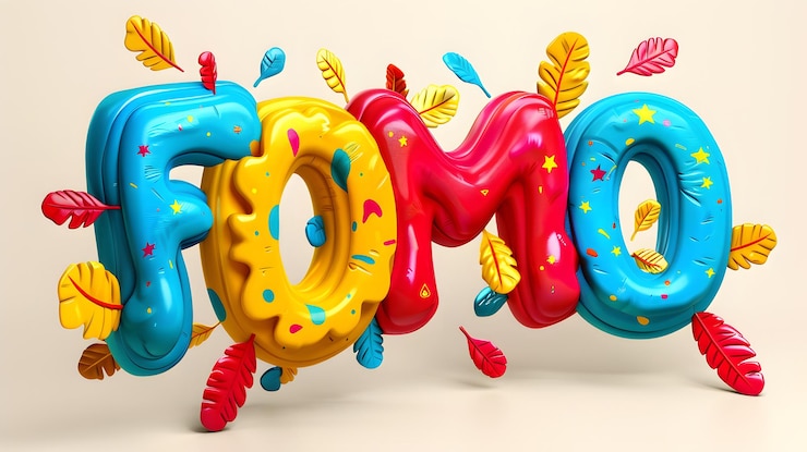Foto fomo coloridas letras de dibujos animados y tipografía moderna