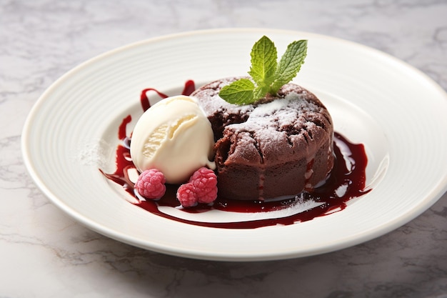 Fondant de chocolate con helado sobre un fondo blanco